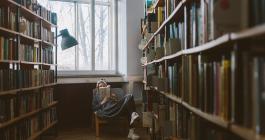 person reading in a library 